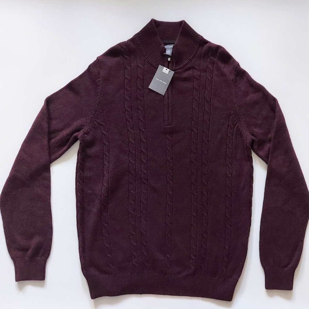 Van Heusen Mock Neck 1/4 Zip Long Sleeve Sweater Red Mens Medium NWT